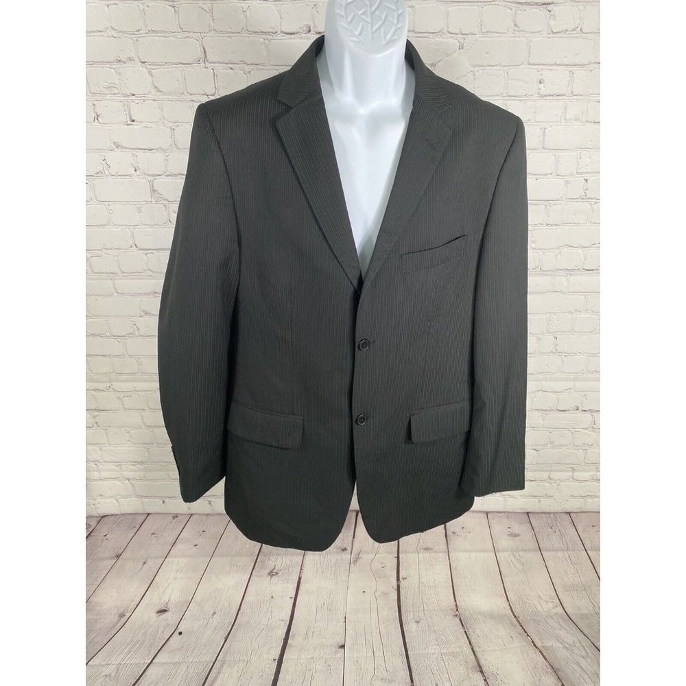 Evan Picone Black Vertical Striped Two Button Blazer Jacket Coat Men’s 40R